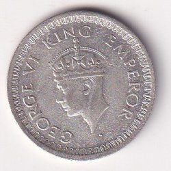 Alternative view of India - British  ½ Rupee 1944 - George VI Rare Silver Coin #V-428