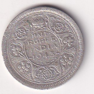 India - British ½ Rupee 1943 - George VI Rare Silver Coin #V-430