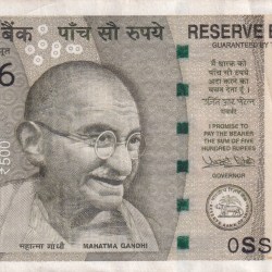 STAR * NOTE 500 RUPEES GOVERNOR URJIT PATEL RARE NOTE WITH FANCY NUMBER ENDING 786