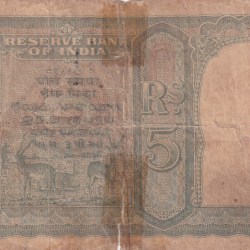 Alternative view of GOVERNMENT OF PAKISTAN 5 RUPEES GEORGE VI GOVERNOR C.D. DESHMUKH BRITISH - INDIA VERY RARE NOTE (LOWEST CONDITION)