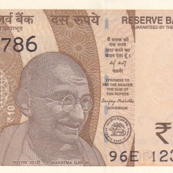 123786 Fancy Number 10 Rupees Governor Sanjay Malhotra Rare Note