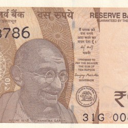 008786 Fancy Number 10 Rupees Governor Sanjay Malhotra Rare Note