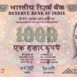 1000 RUPEES GOVERNOR Y.B.REDDY ( PLAIN INSERT WITHOUT YEAR ) RARE WITHOUT PEN MARK TOP CONDITION NOTE