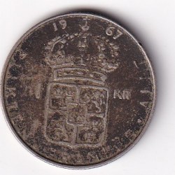 Sweden 1 Krona 1967 Gustaf VI Adolf Rare Silver Coin #I-136