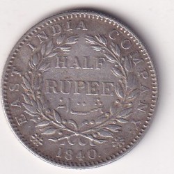 Alternative view of British-India ½ Rupee 1840 - Victoria Continuous legend HIGH GRADE RARE SILVER COIN #1000