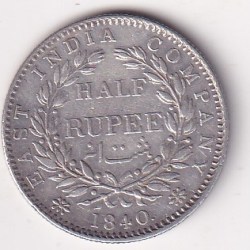 Alternative view of British-India ½ Rupee 1840 - Victoria Continuous legend HIGH GRADE RARE SILVER COIN #1013
