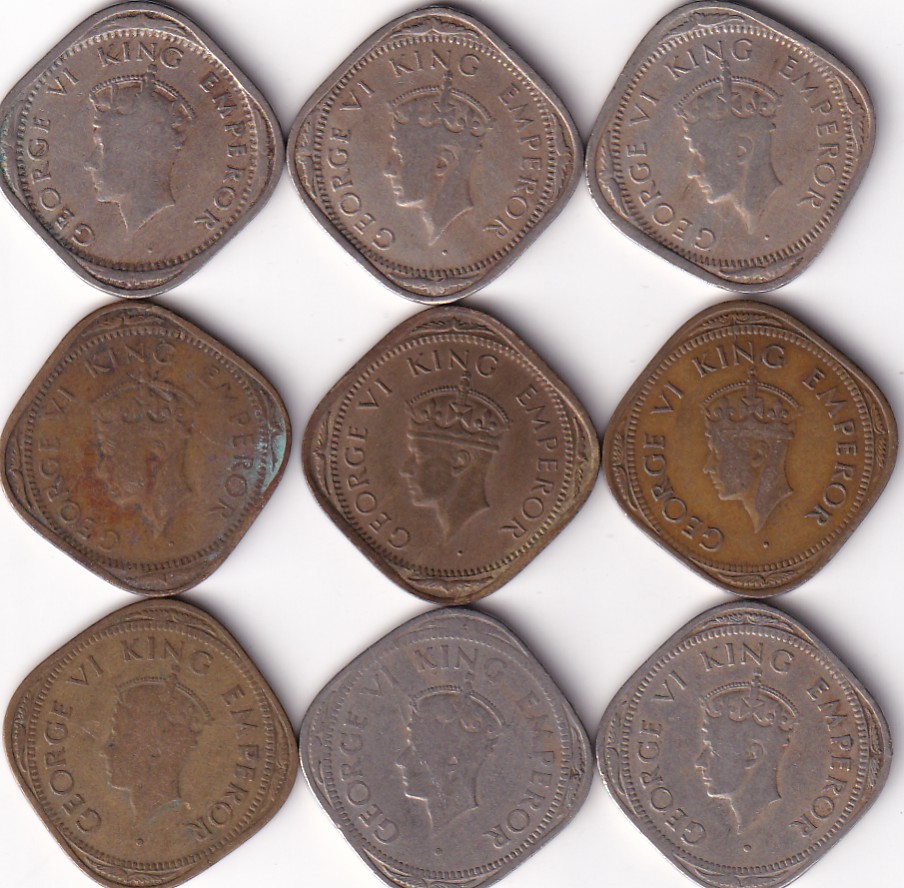 BRITISH INDIA 1939-1947 TWO ANNA GEORGE VI COMPLETE DATES 9 PCS SET #I-157 - Image 2