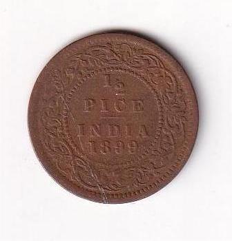British India ½ Pice 1899 Victoria Rare Coin#I-176