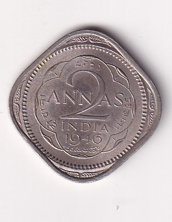 1946 BRITISH INDIA GEORGE VI TWO ANNA EXTREMELY RARE UNC COIN #I-206