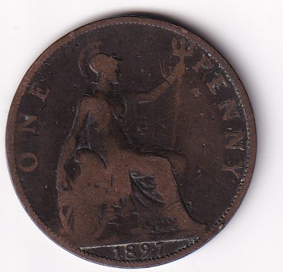 United Kingdom 1 Penny 1897 Victoria Rare Coin #I-181