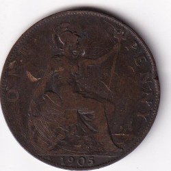 United Kingdom 1 Penny 1905 Edward VII Rare Coin #I-182