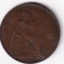 United Kingdom 1 Penny 1907 Edward VII Rare Coin #I-184