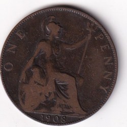 United Kingdom 1 Penny 1908 Edward VII Rare Coin #I-185
