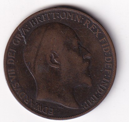 United Kingdom 1 Penny 1908 Edward VII Rare Coin #I-185 - Image 2