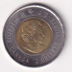 Alternative view of Canada 2 Dollars 2021 - Elizabeth II Discovery of Insulin Commemorative issue ; colored Rare Bimetallic Coin #I-235