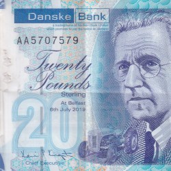 Northern Ireland 20 Pounds Danske Bank rare Polymer note #B-2