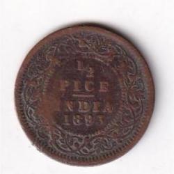 British India ½ Pice 1893 Victoria Rare Coin #I-228