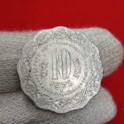 Alternative view of Ten Paise Rare Aluminium Coin 1973 Year Hyderabad Mint Good Condition