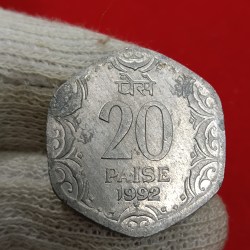 20 Paise Aluminium Rare Coin 1992 Year Hyderabad Mint Good Condition