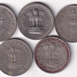 Alternative view of 5 PCS OLD ISSUE ONE RUPEES (5 Coin) RARE COIN SET#I-253