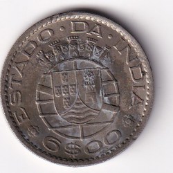 Alternative view of Portuguese India 6 Escudos- Republic 1959 Rare Coin #I-265