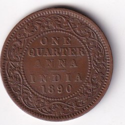 British India 1/4 Anna 1890 Victoria Rare Coin #I-268