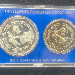 Alternative view of 1980 Rural Woman's Advancement ( 2 Coins Set) with box Bombay mint Rare set