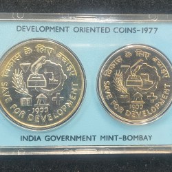 Alternative view of 1977 Save for Development ( 2 Coins Set) with box Bombay mint Rare set