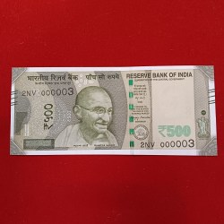 500 Rs Rare Fancy Number Note 000003 Gem Bunc Condition 2025 Year Sku 03