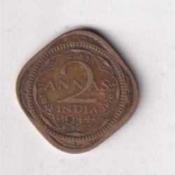 Alternative view of ERROR EXTRA METAL 2 ANNA 1944 GEORGE VI BRITISH INDIA COIN#I-283