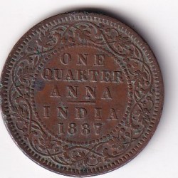 British India One Quarter Anna 1887 Victoria Rare Coin # I-285