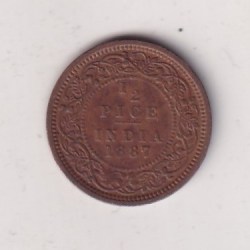 British India ½ Pice (1887) Victoria Rare Coin #I-295