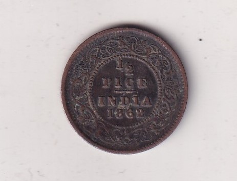British India ½ Pice (1862) Victoria Rare Coin #I-296