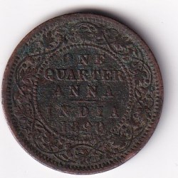 British India ¼ Anna 1890 Victoria Rare Coin # I-300