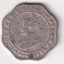 India - British 4 Annas 1919 - George V Rare Coin # D - 6
