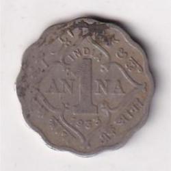 British India 1 Anna (1933) George V Rare Coin #D-48