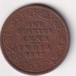 India - British ¼ Anna 1862 - Victoria "Victoria Empress" Rare Coin # D -14