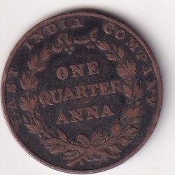 Alternative view of India - British ¼ Anna 1835 Rare Coin # D -18