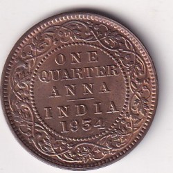 India - British ¼ Anna 1934 - George V Coin # D -28