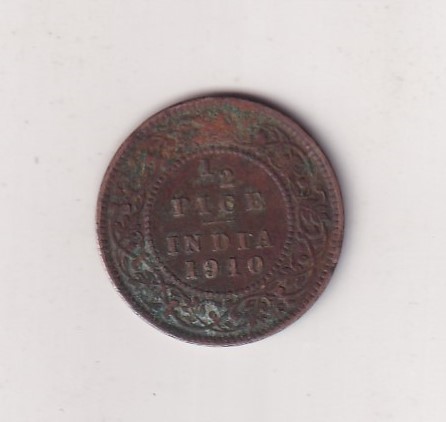India - British ½ Pice 1910 - Edward VII Coin # D -29