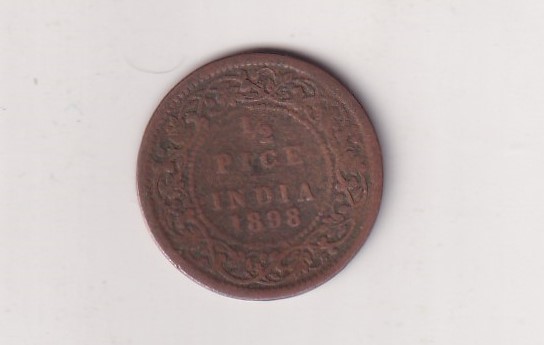 India - British ½ Pice 1898 - Victoria rare Coin # D -34