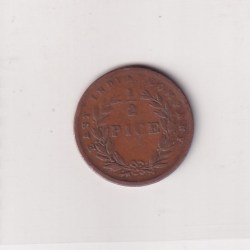 Alternative view of India - British ½ Pice 1853 - Victoria RARE COIN #D-39