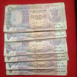 Alternative view of Fifty Rs Rare Parliament Issue Note Governor RN Malhotra 40 Pcs Given Good Condition Notes
