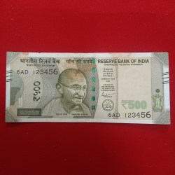 500 Rs Rare Fancy Number Note 123456 Year 2021 Republic of India sku 03