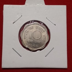 Ex Rare Ten Paise Copper Nickel Coin 1965 Year Hyderabad Mint Gem Bunc Condition