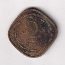 British India 2 Anna 1944 George VI Rare Coin #D-116