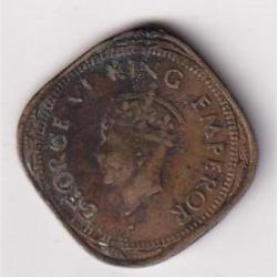 Alternative view of British India 2 Anna 1944 George VI Rare Coin #D-116
