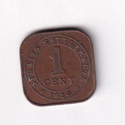 Alternative view of Straits Settlements 1 Cent 1920 George V Rare Coin #D-120