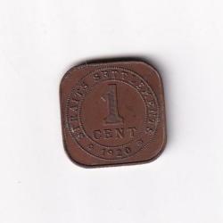 Alternative view of Straits Settlements 1 Cent 1920 George V Rare Coin #D-126