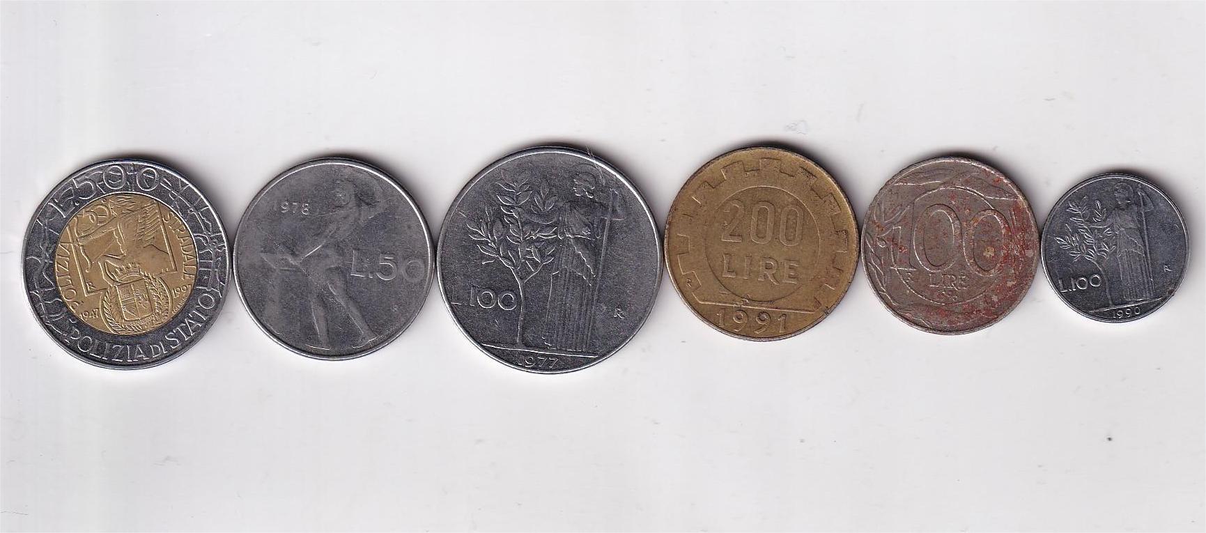 Italy 6 Different lire (6 Pcs) Coin Set #D-162